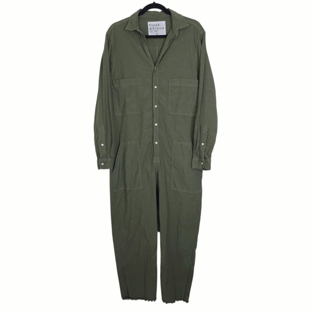 Frank & Eileen Northern Ireland Jumpsuit Army Green Italian‎ Linen Size M - Picture 3 of 11